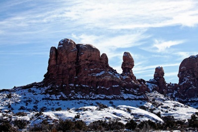 Snow Covered Sandstone Formation